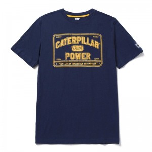 CatFootweat Caterpillar Power Tee Men's Clothing Blue | 48HURGJDA