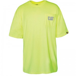 CatFootweat Hi-Vis Trademark Pocket Tee Men's Clothing Yellow | 73TRLAGVW