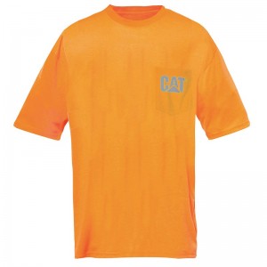 CatFootweat Hi-Vis Trademark Pocket Tee Men's Clothing Orange | 47ZBRIMKX