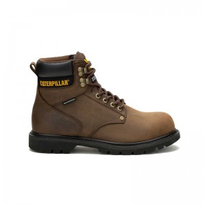 CatFootweat Second Shift Waterproof Steel Toe Men's Work Boots Dark Brown | 30ICRBNQF