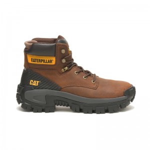 CatFootweat Steel Toe Men's Work Boots Dark Brown | 63RVHYMNS