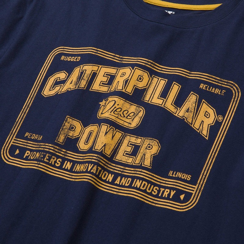 CatFootweat Caterpillar Power Tee Men's Clothing Blue | 48HURGJDA