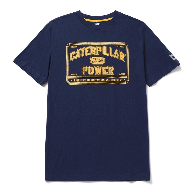 CatFootweat Caterpillar Power Tee Men\'s Clothing Blue | 48HURGJDA