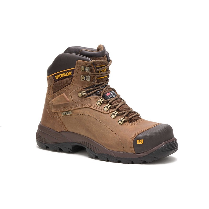 CatFootweat Diagnostic Hi Waterproof Thinsulate&Trade Men's Work Boots Dark Beige | 64MRXHJPE