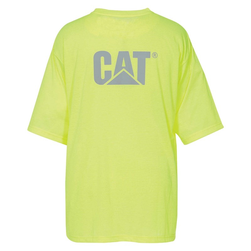 CatFootweat Hi-Vis Trademark Pocket Tee Men's Clothing Yellow | 73TRLAGVW