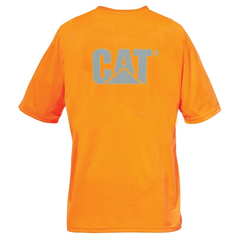 CatFootweat Hi-Vis Trademark Pocket Tee Men's Clothing Orange | 47ZBRIMKX