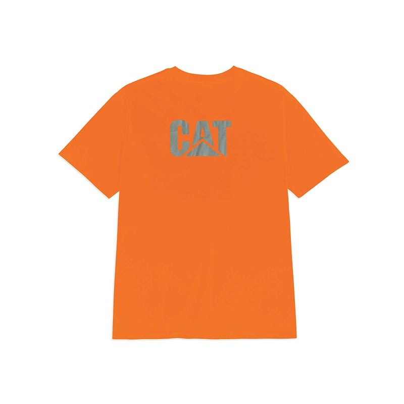 CatFootweat Hi-Vis Trademark Pocket Tee Men's Clothing Orange | 47ZBRIMKX