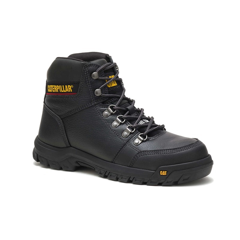 CatFootweat Outline Steel Toe Men's Work Boots Black | 13FVUPQTC