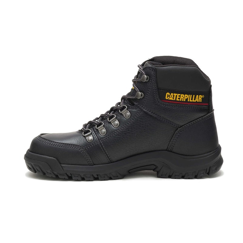 CatFootweat Outline Steel Toe Men's Work Boots Black | 13FVUPQTC