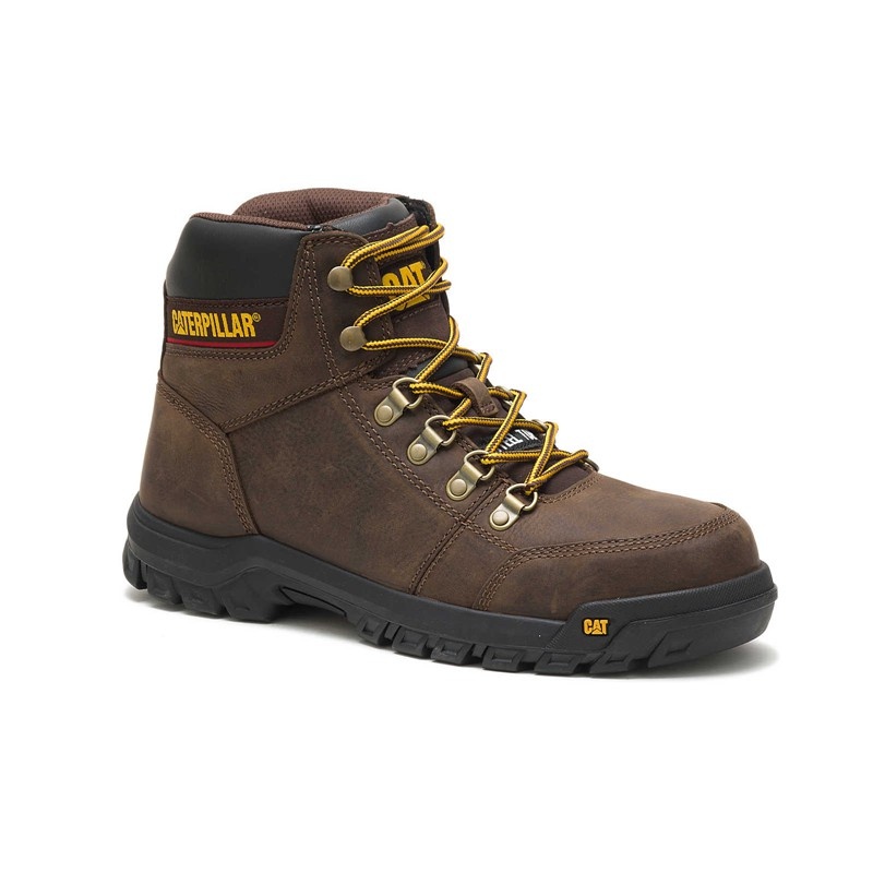 CatFootweat Outline Steel Toe Men's Work Boots Brown | 31YACOHDX