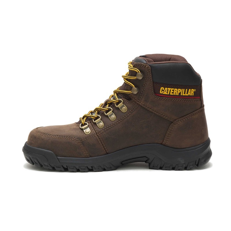 CatFootweat Outline Steel Toe Men's Work Boots Brown | 31YACOHDX