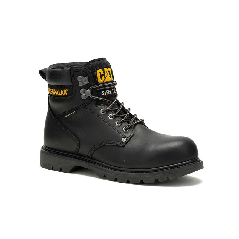 CatFootweat Second Shift Waterproof Steel Toe Men's Work Boots Black | 87WUTSFND