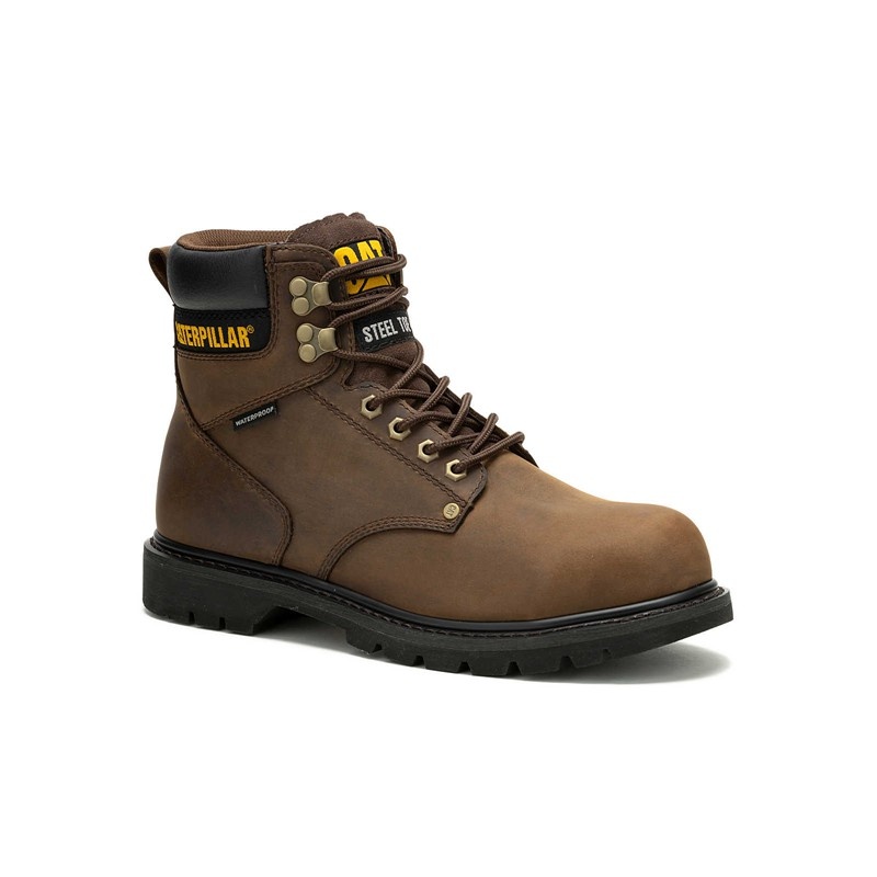 CatFootweat Second Shift Waterproof Steel Toe Men's Work Boots Dark Brown | 30ICRBNQF