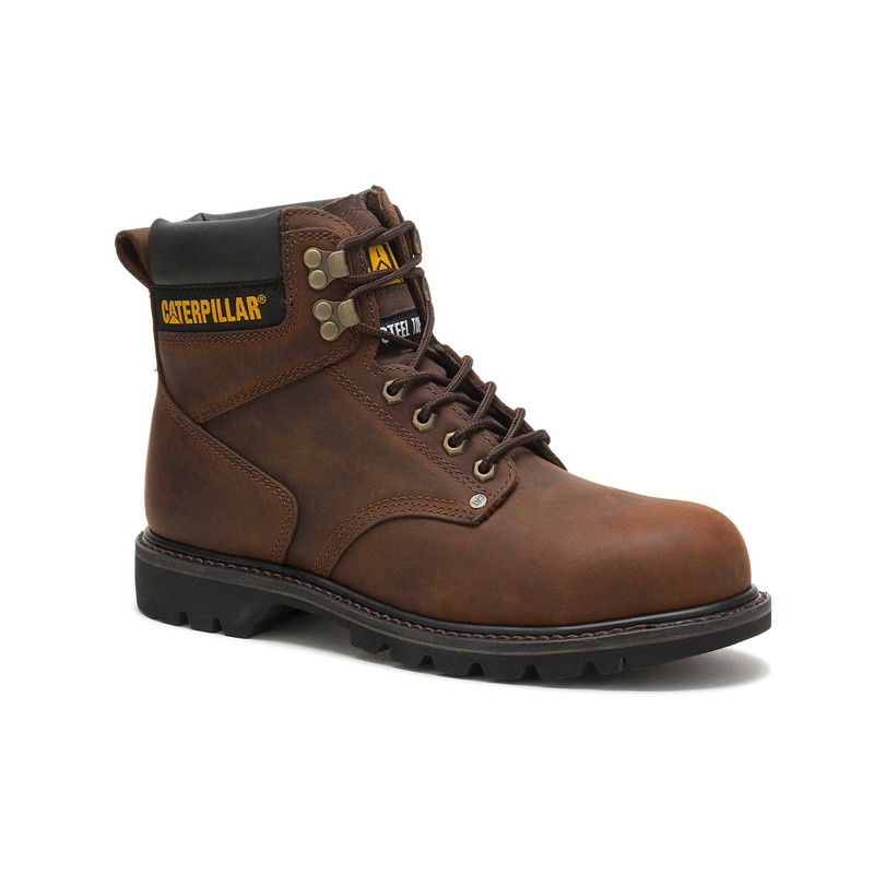 CatFootweat Steel Toe Men's Work Boots Dark Brown | 56UISFALG