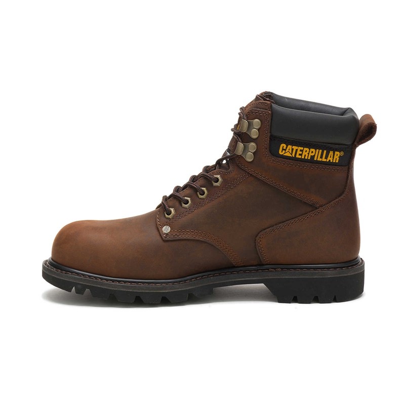 CatFootweat Steel Toe Men's Work Boots Dark Brown | 56UISFALG