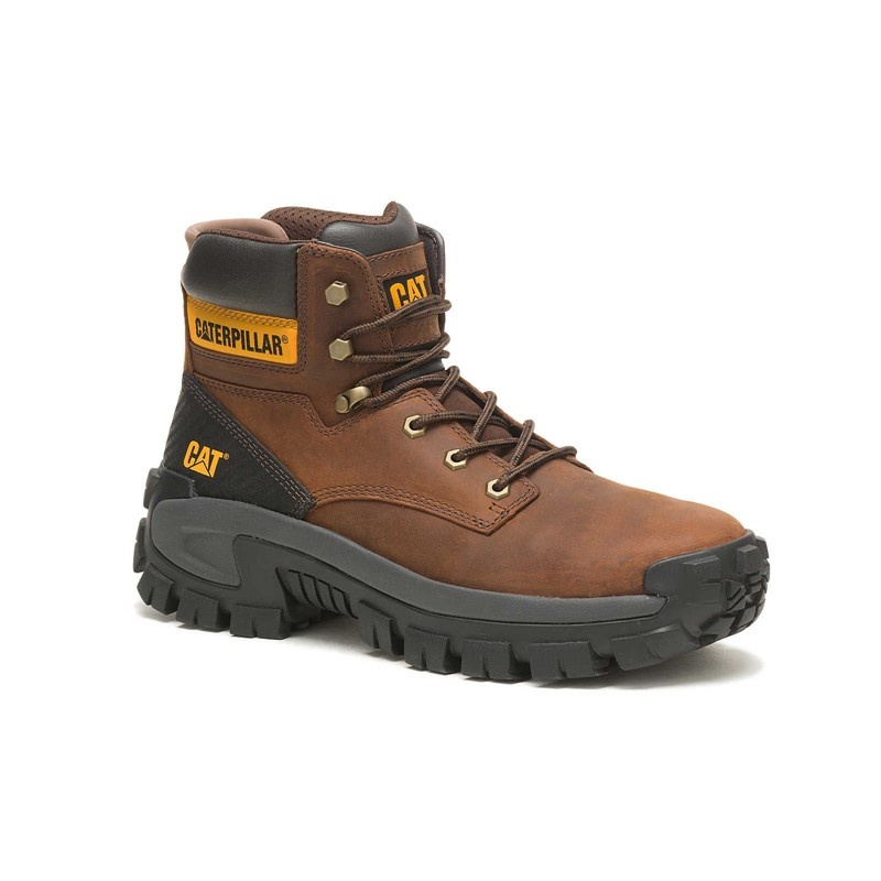 CatFootweat Steel Toe Men's Work Boots Dark Brown | 63RVHYMNS