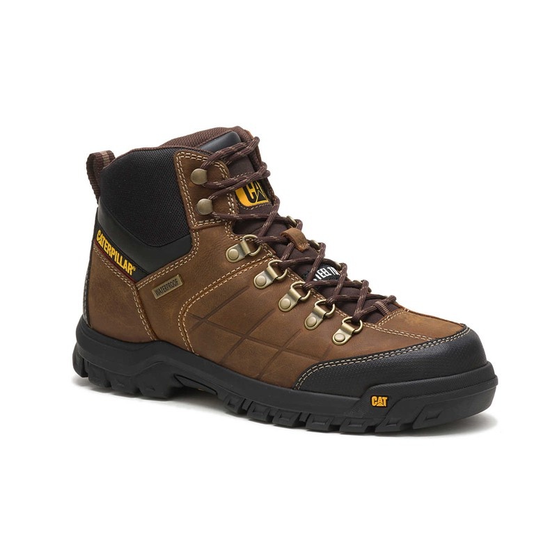 CatFootweat Threshold Waterproof Steel Toe Men's Work Boots Brown | 03LUDJSCH