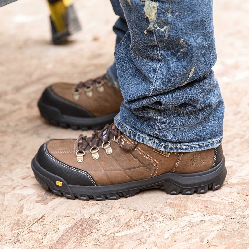 CatFootweat Threshold Waterproof Steel Toe Men's Work Boots Brown | 03LUDJSCH