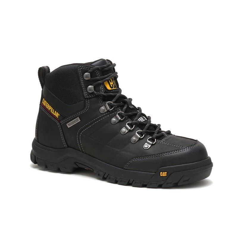 CatFootweat Threshold Waterproof Steel Toe Men's Work Boots Black | 26XUDWTJI