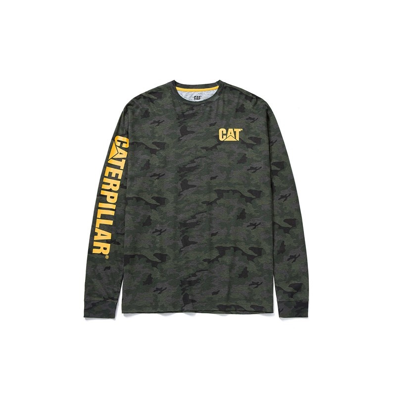 CatFootweat Trademark Banner Long Sleeve Tee Men's Clothing Camo | 92CYRXMKO