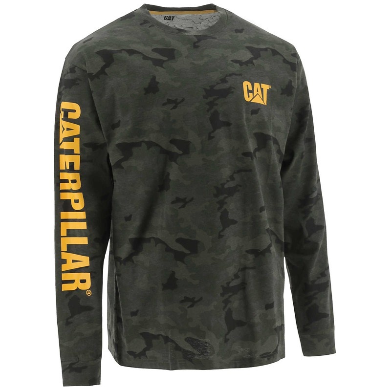 CatFootweat Trademark Banner Long Sleeve Tee Men\'s Clothing Camo | 92CYRXMKO