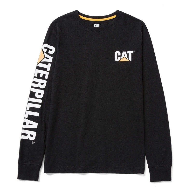 CatFootweat Trademark Banner Long Sleeve Tee Women's Workwear Black | 70EXSMRHT