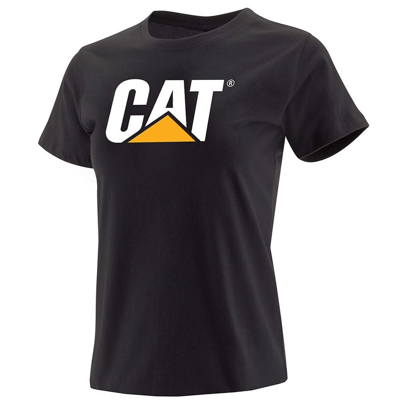 CatFootweat Trademark Logo Tee Women\'s Workwear Black | 91CINGJMU