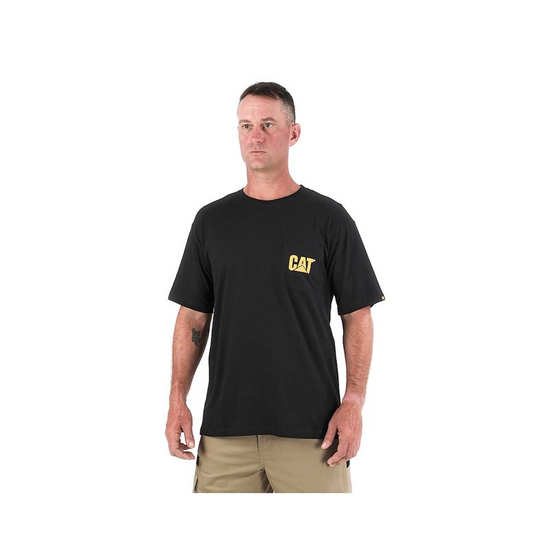 CatFootweat Trademark Pocket Tee Men's Clothing Black | 89QJCGIME