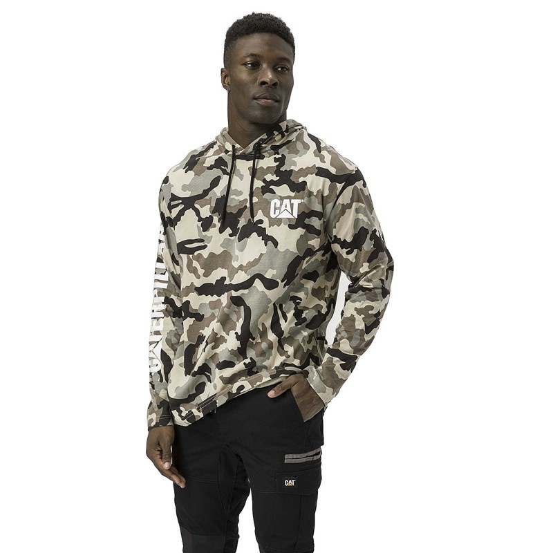 CatFootweat Upf Hooded Banner Long Sleeve Tee Men's Clothing Camo | 52ASPMHZB