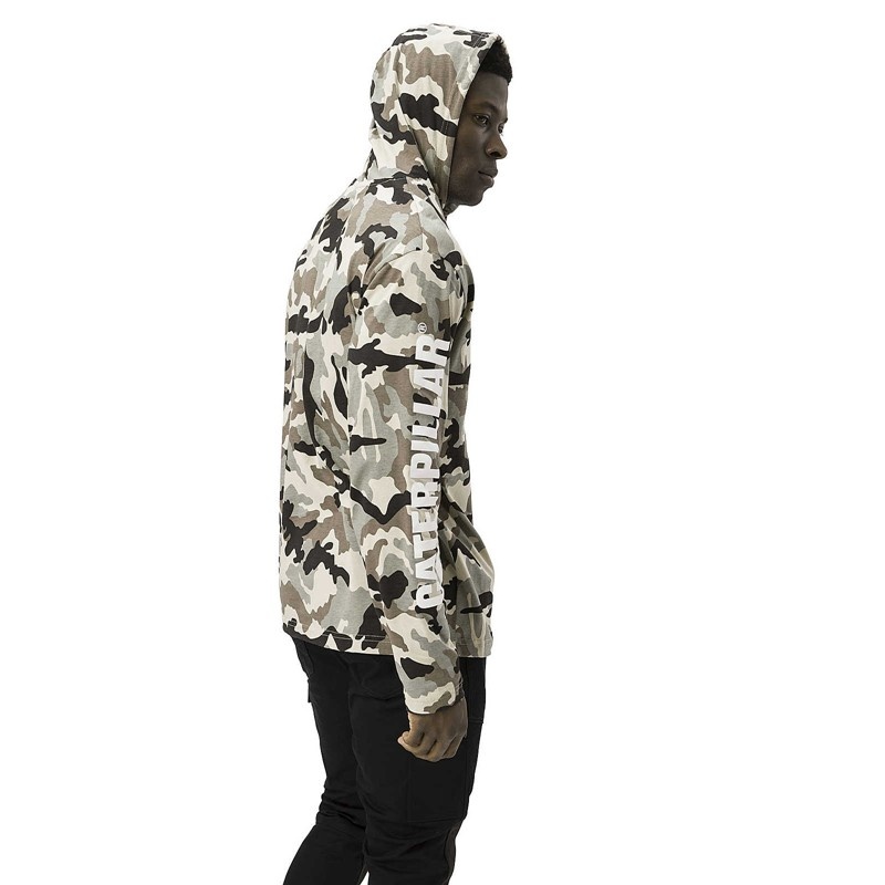 CatFootweat Upf Hooded Banner Long Sleeve Tee Men's Clothing Camo | 52ASPMHZB