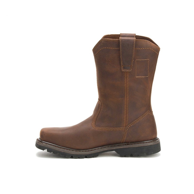 CatFootweat Wellston Pull On Steel Toe Men's Work Boots Dark Brown | 85HZCGDYE